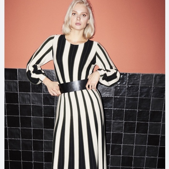 NWT ALDO MARTINS Bondy Puff Sleeve Pullover Top In Black Beige Stripe small - Picture 3 of 9